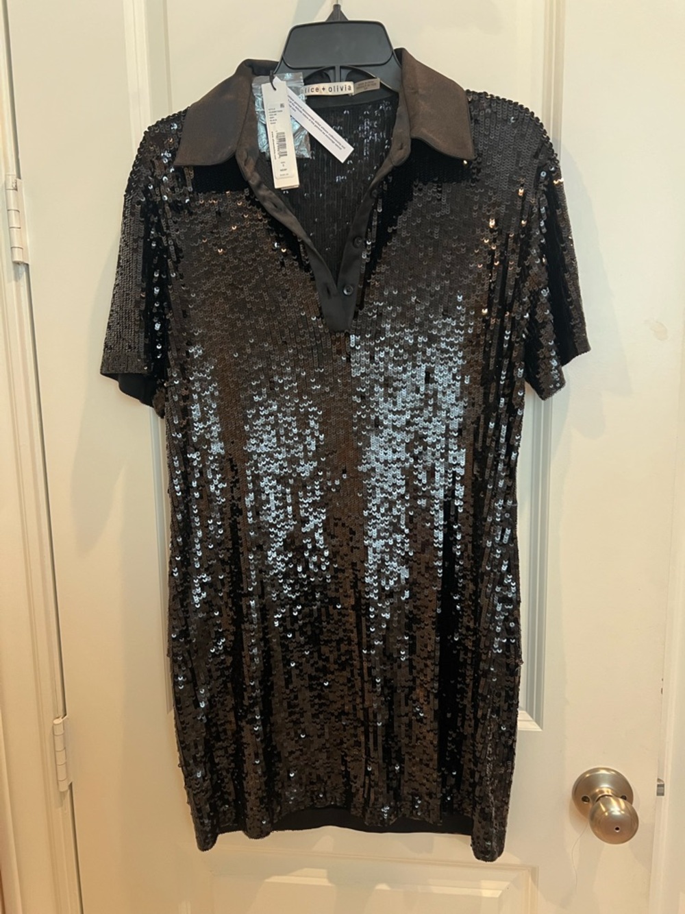 Alice + Olivia Black Sequin Polo Mini Dress